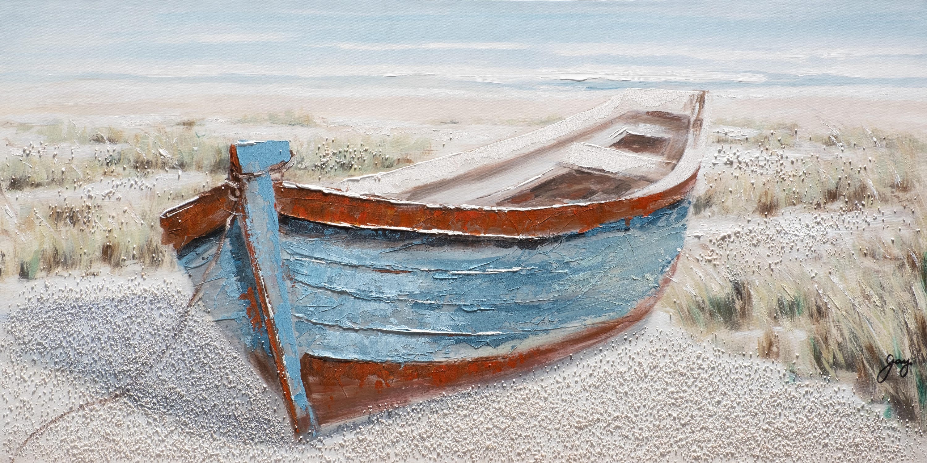 Obraz bez ramy Morze prostokątny 120 x 60 cm. Płótno Łódź wielokolorowy