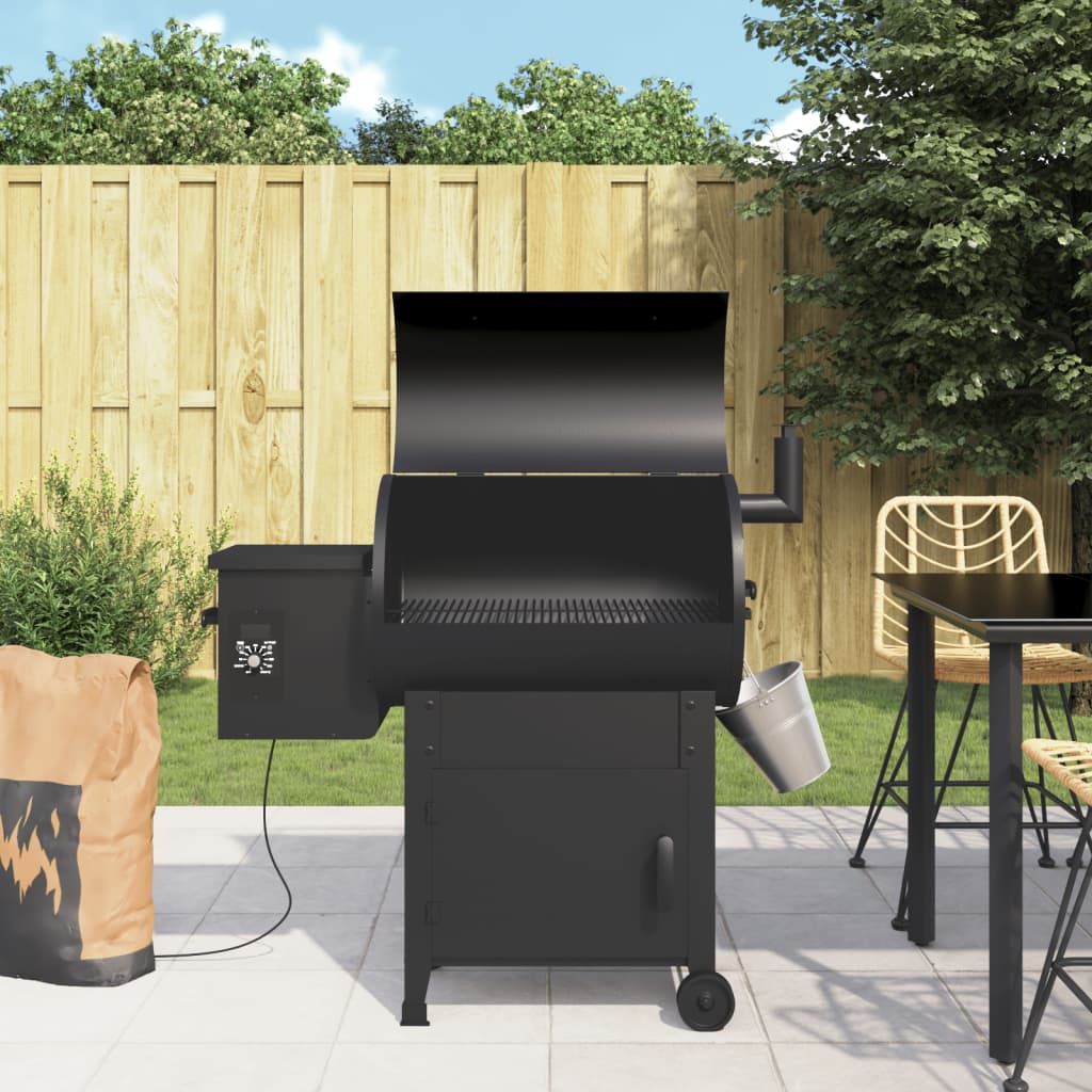Grill na pellet z kominem, czarny, 104 cm, żelazo vidaXL