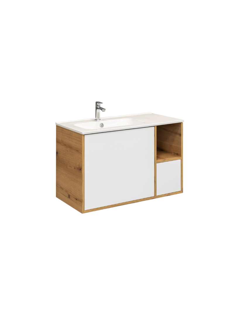 Zestaw szafka łazienkowa z umywalką ceramiczną Uptrend Venta 90 Artisan/Biały połysk 1 kpl.