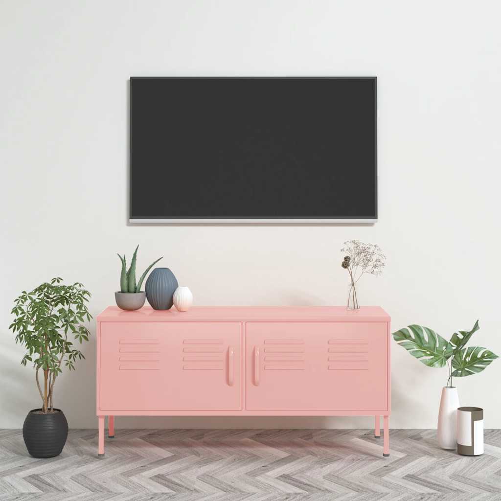 Szafka pod telewizor, różowa, 105x35x50 cm, stalowa vidaXL