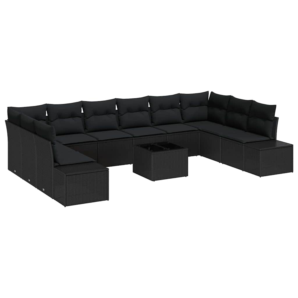 Zestaw Sof na Ogród z poduszką 10 pcs Czarny Technorattan