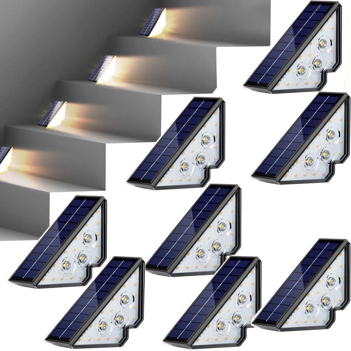 Lampy solarne do ogrodu, LED do dekoracji dziedzińca, zewnętrznej ziemi, ogrodzenia, podjazdu, schodów i stopni, wodoodporność IP65, zestaw 8 szt., ci