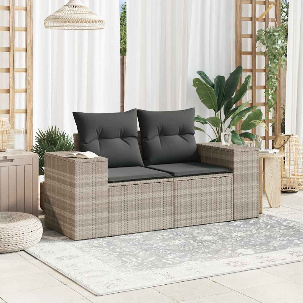 Sofa ogrodowa z poduszkami, 2-osobowa, jasnoszara, polirattan