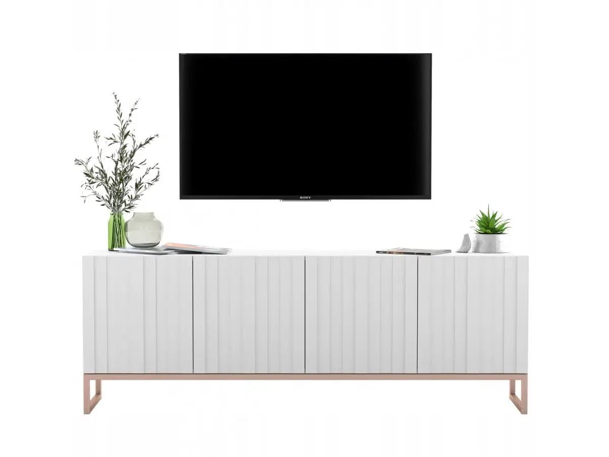 Komoda RTV, szafka stojąca, glamour, GRAVO, 150x37x53 cm, biały, mat | TYLETEGOTU