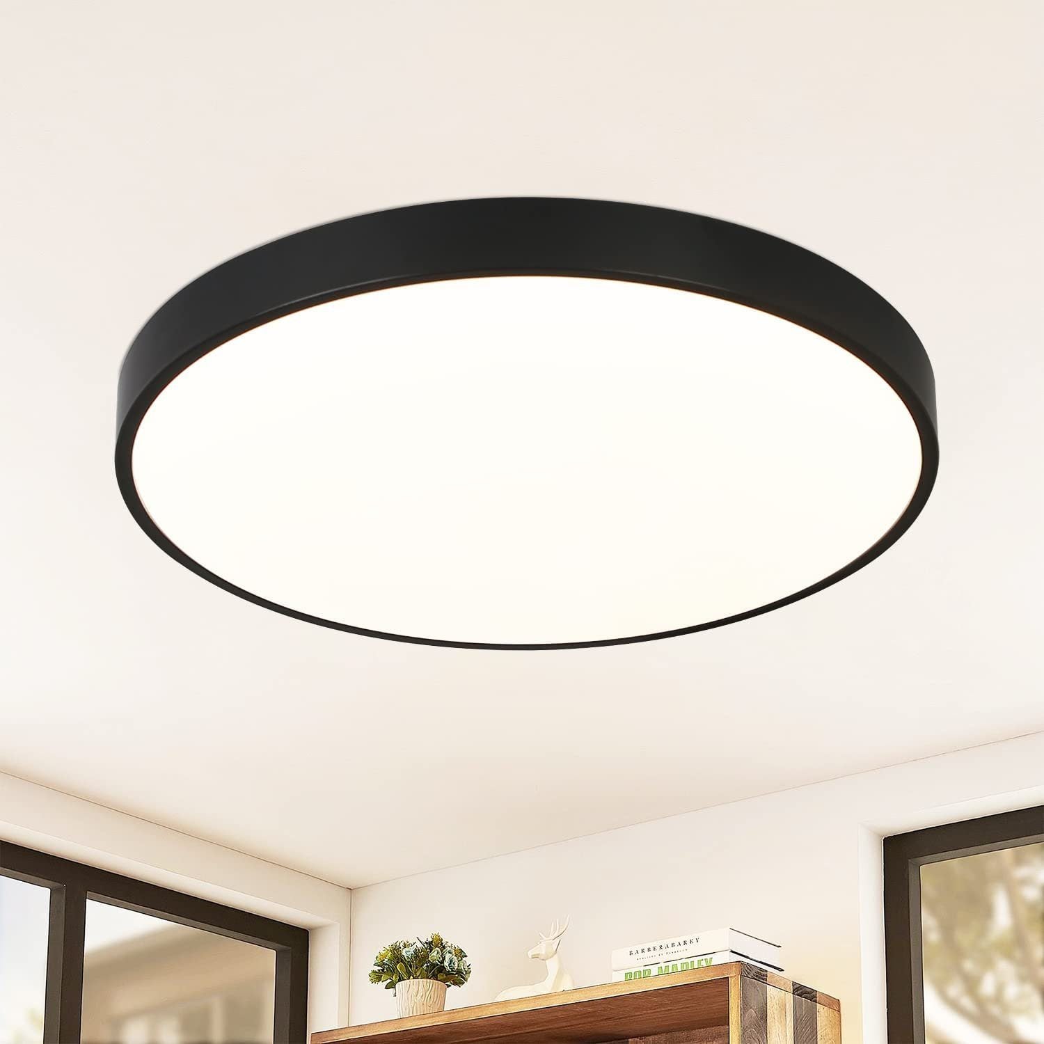 NETTLIFE Panel LED Lampa sufitowa do łazienki Okrągła płaska Czarna 17W 4000K 28*2,5 cm