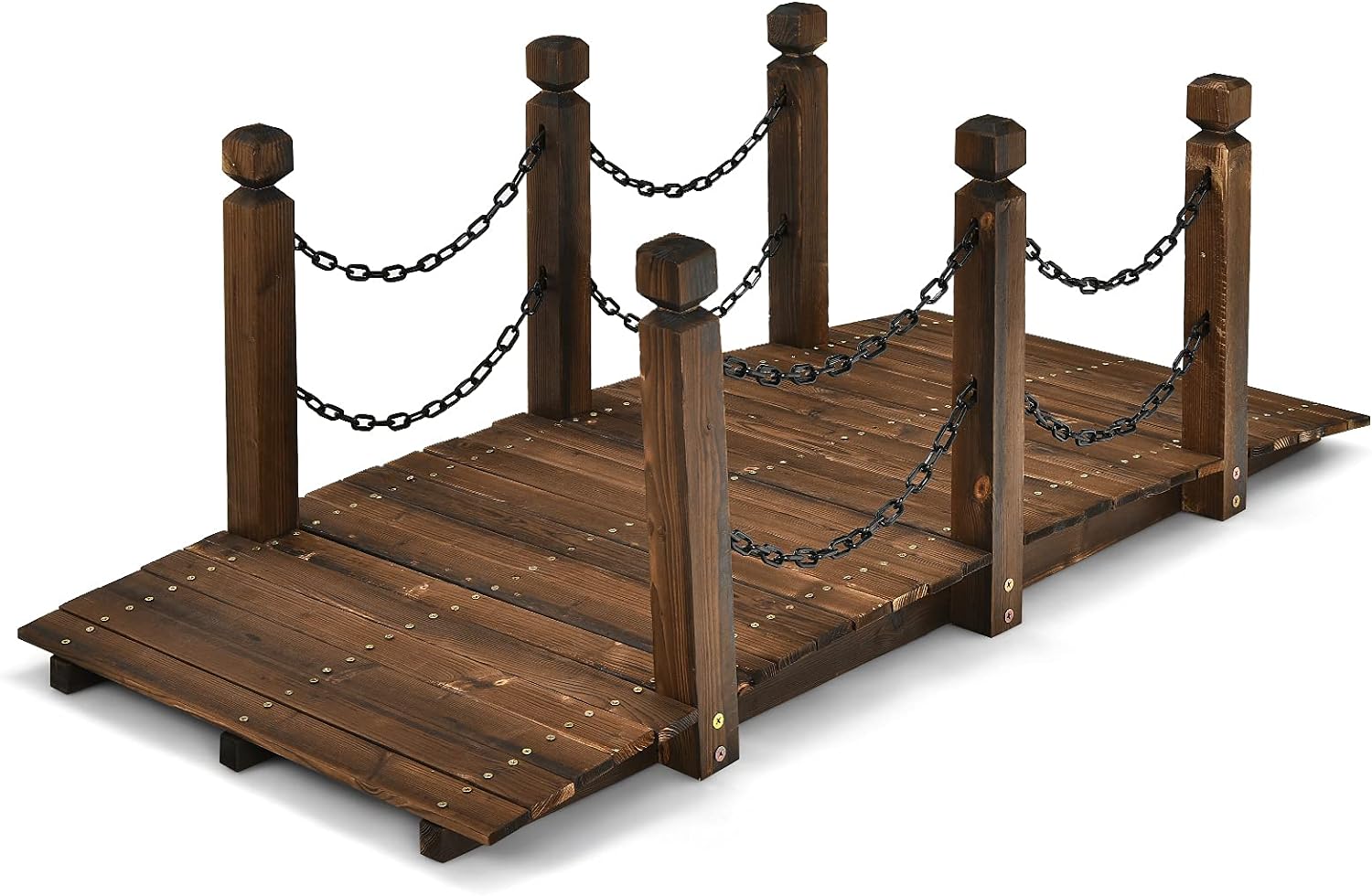 Drewniany most z poręczą, most ogrodowy, most stawowy, ozdobny most obciążeniowy do 120 kg, stawu, strumienia, gospodarstwa rolnego, 151 x 67 x 55 cm