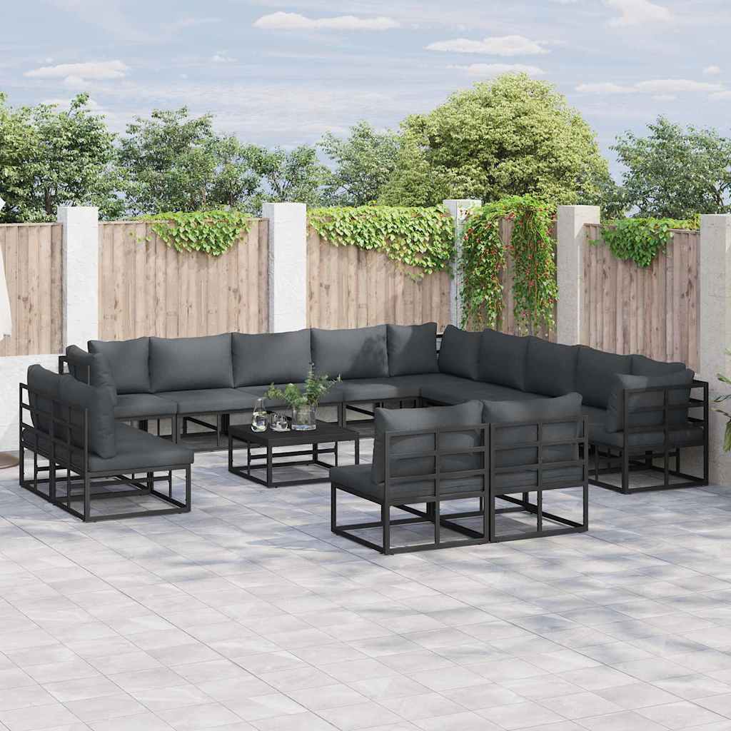 Zestaw Sof na Ogród z poduszką 14 pcs Czarny Aluminium vidaXL