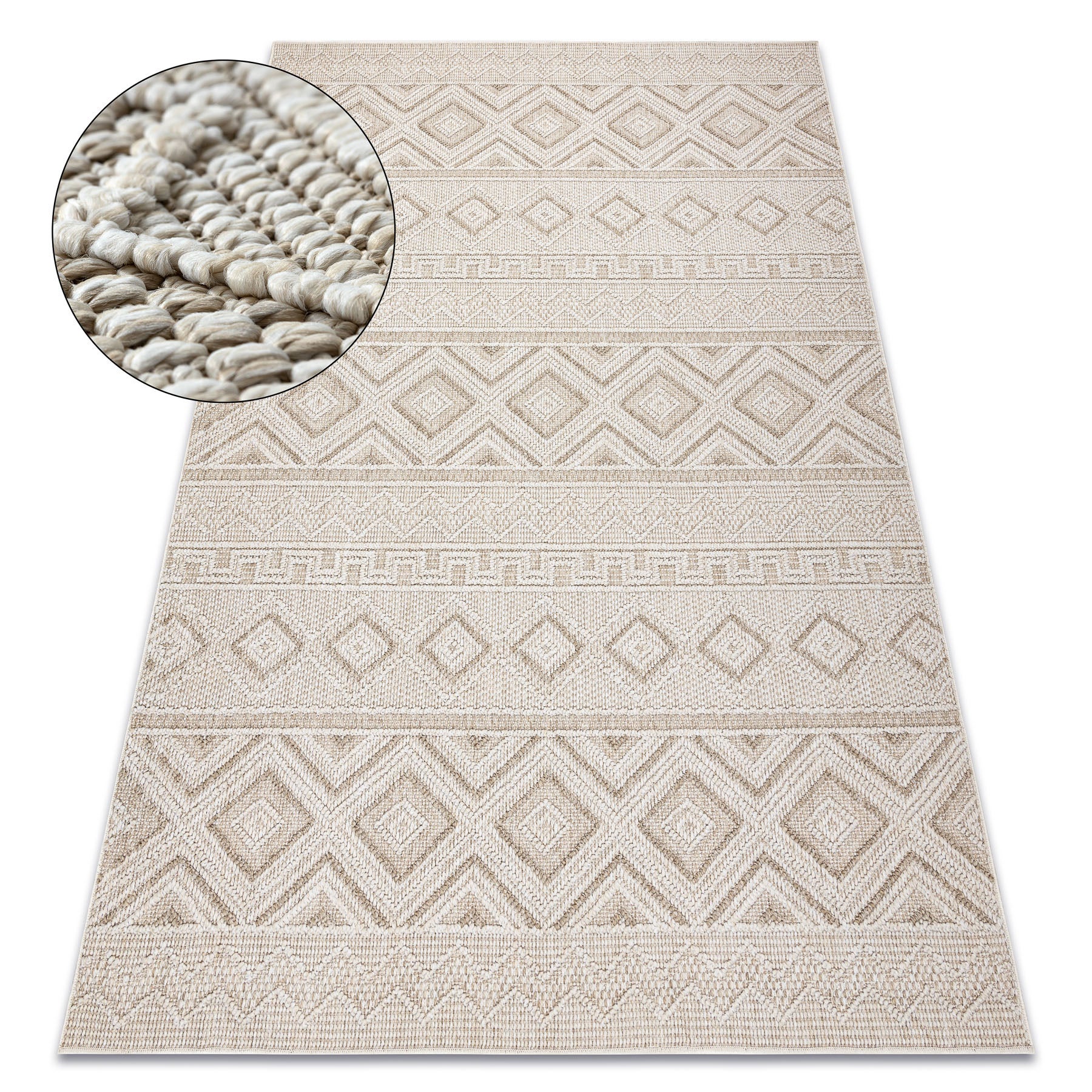 Dywan JERSEY 19234 beż - Romby, pętelkowy, strukturalny BOHO 240x330 cm