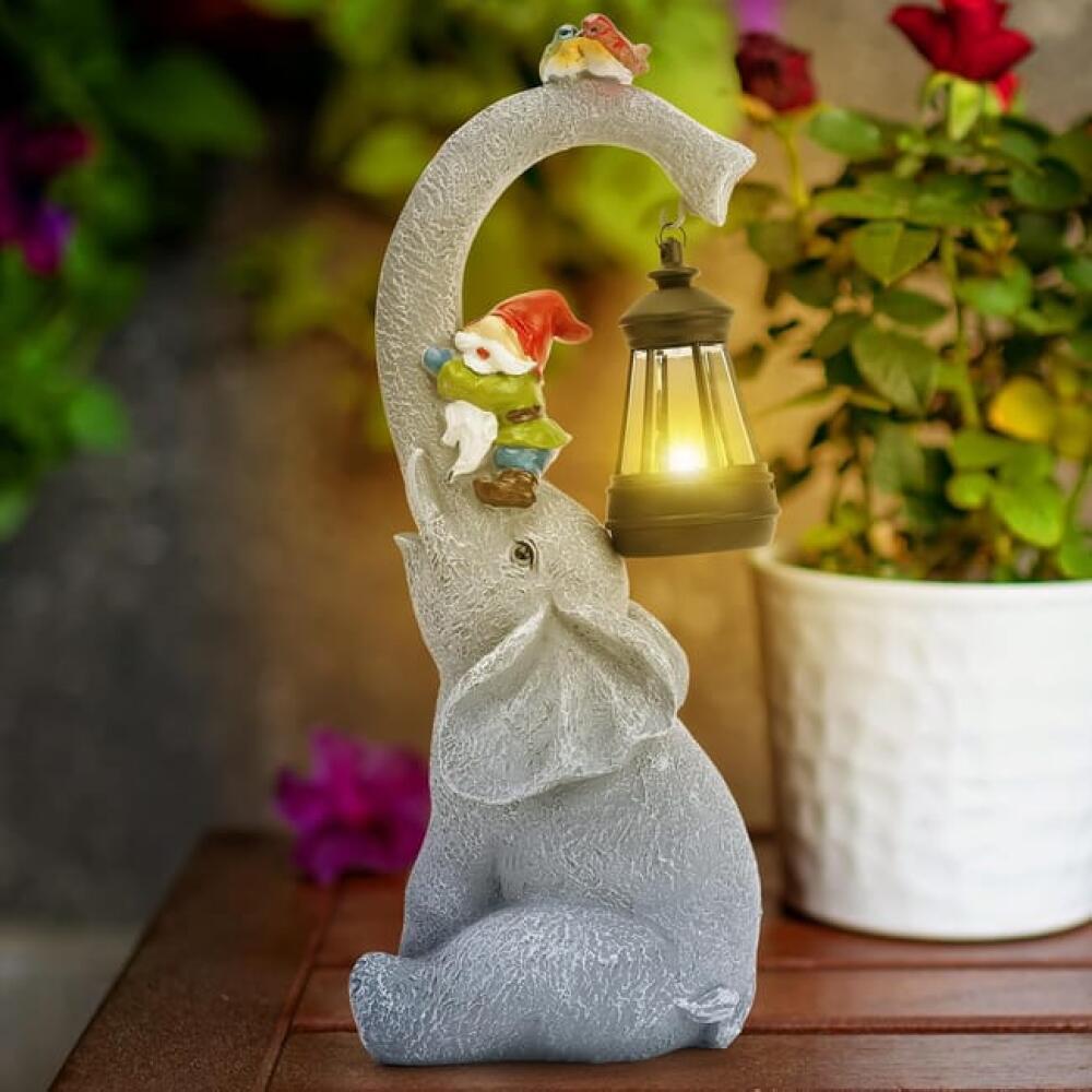 Słoniowa figura słonia do ogrodu, dekoracja zewnętrzna, zasilana energią słoneczną figura zwierzęcia do ogrodu, dekoracyjny słoń do ogrodu