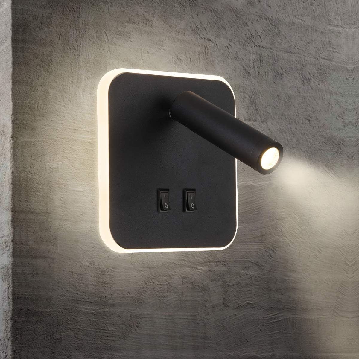 Kinkiet LED, kinkiet hotelowy, lampka nocna, kinkiet do korytarza z przełącznikiem, czarny, 10 W (kwadratowy)