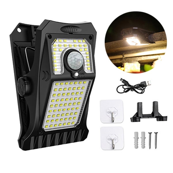 Wodoodporna lampa ścienna do oświetlenia ogrodu i balkonu, lampa na klips do biwaku, światło ciepłe, lampa solarna USB, 1 sztuka