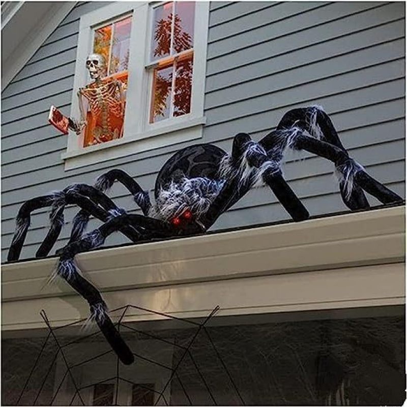 Halloween Czarny gigantyczny pająk Miękki i wściekły przerażający pająk dekoracja zewnętrzna układ sceny czarny 150 cm