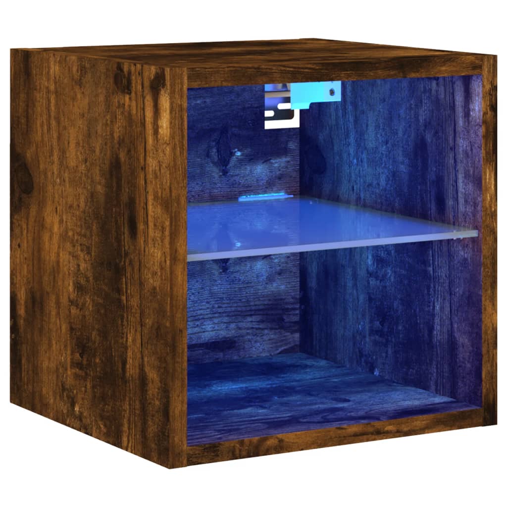 Ścienna szafka TV z LED, przydymiony dąb, 30x28,5x30 cm