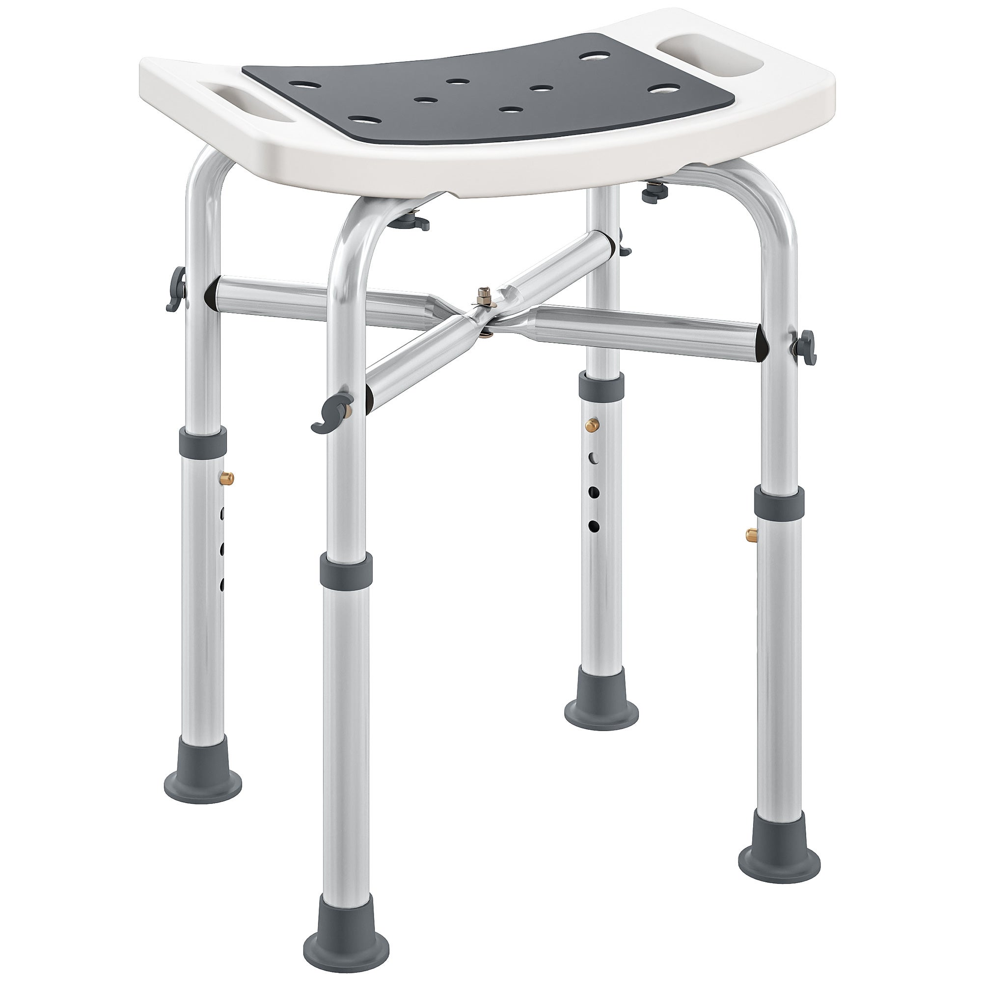 Taboret prysznicowy/krzesło prysznicowe - siedzisko wyściełane i regulowane, nóżki z przyssawkami antypoślizgowymi, w kolorze szarym aluminiowym