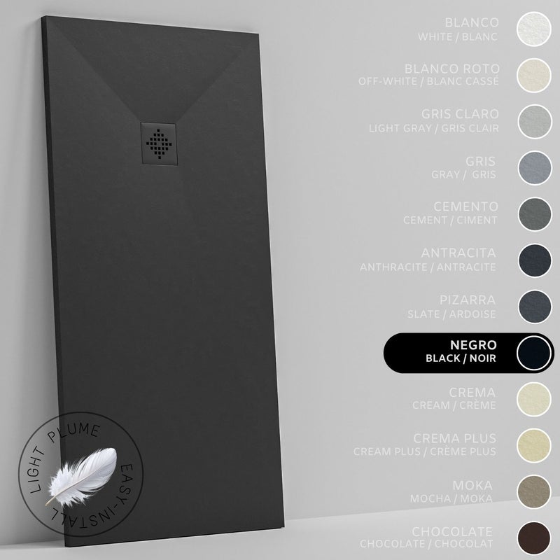 SOULHOME Lekki Brodzik z Żywicy tekstura Łupka czarny – 150x90- cm Ultra-płaski Zawiera Syfon i Kratkę Same