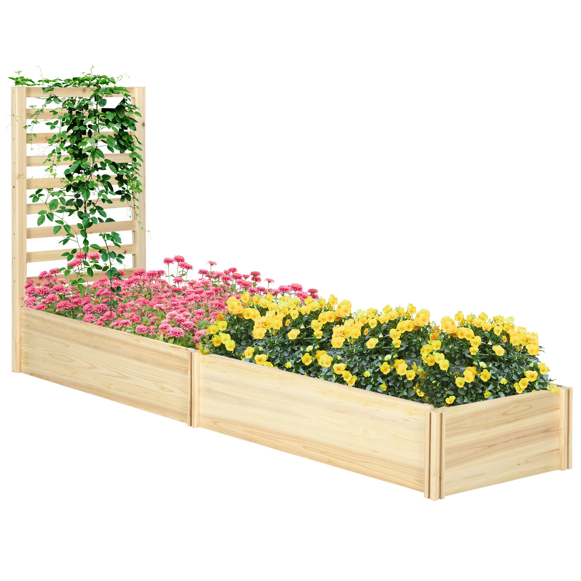 Podwyższone łóżko zewnętrzne z paskiem na ramię, kratka do roślin pnących z drewna świerkowego, do roślin i kwiatów, 230 x 60 x 110 cm, (kolor drewna)