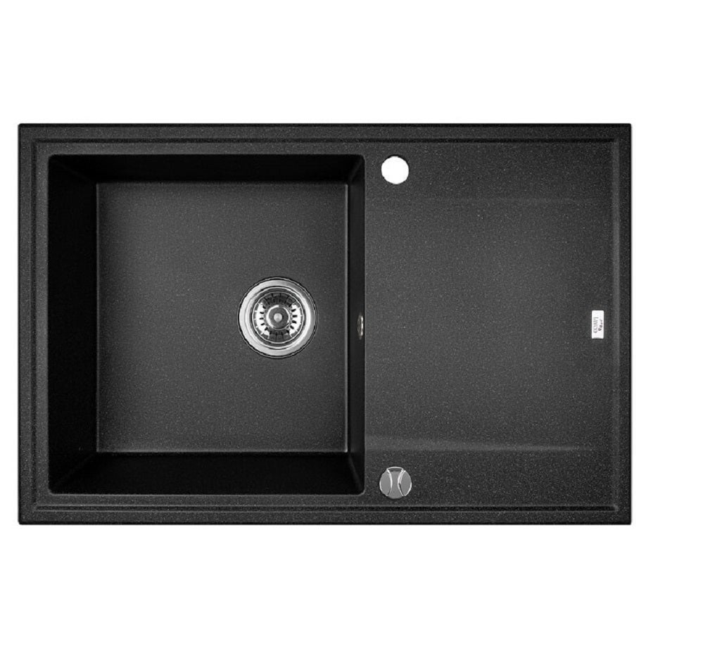 Zlewozmywak Granitowy Megalo Czarny 1-komorowy z Ociekaczem 780x500 mm Syfon Zestaw
