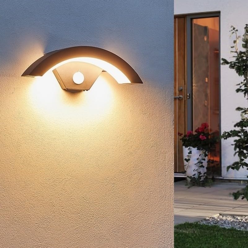 Zewnętrzna lampa ścienna LED z czujnikiem ruchu, 24 W, wodoodporna IP65, idealna do wejścia, korytarza, tarasu, garażu, ganku lub ogrodu.