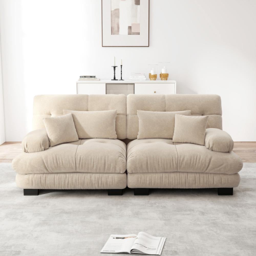 Narożna sofa Cloud do salonu, podwójna sofa z tkaniny szenilowej z 2 poduszkami lędźwiowymi i 2 poduszkami dekoracyjnymi, rama z litego drewna