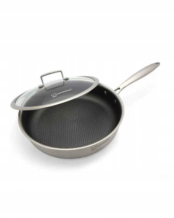 Patelnia Stalowa MASTERPAN z Pokrywką 26 cm - PREMIUM JAKOŚĆ INDUKCJA