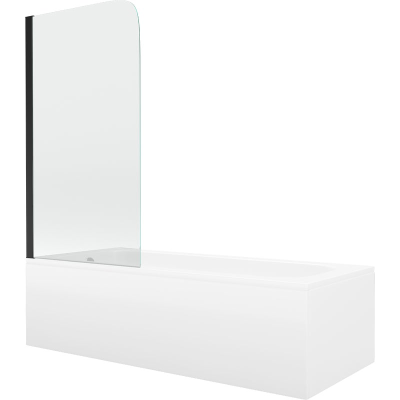 Mexen Vega wanna prostokątna 160 x 70 cm z obudową i parawanem 1-skrzydłowym 70 cm, transparent, czarny - 550116070X9007017000