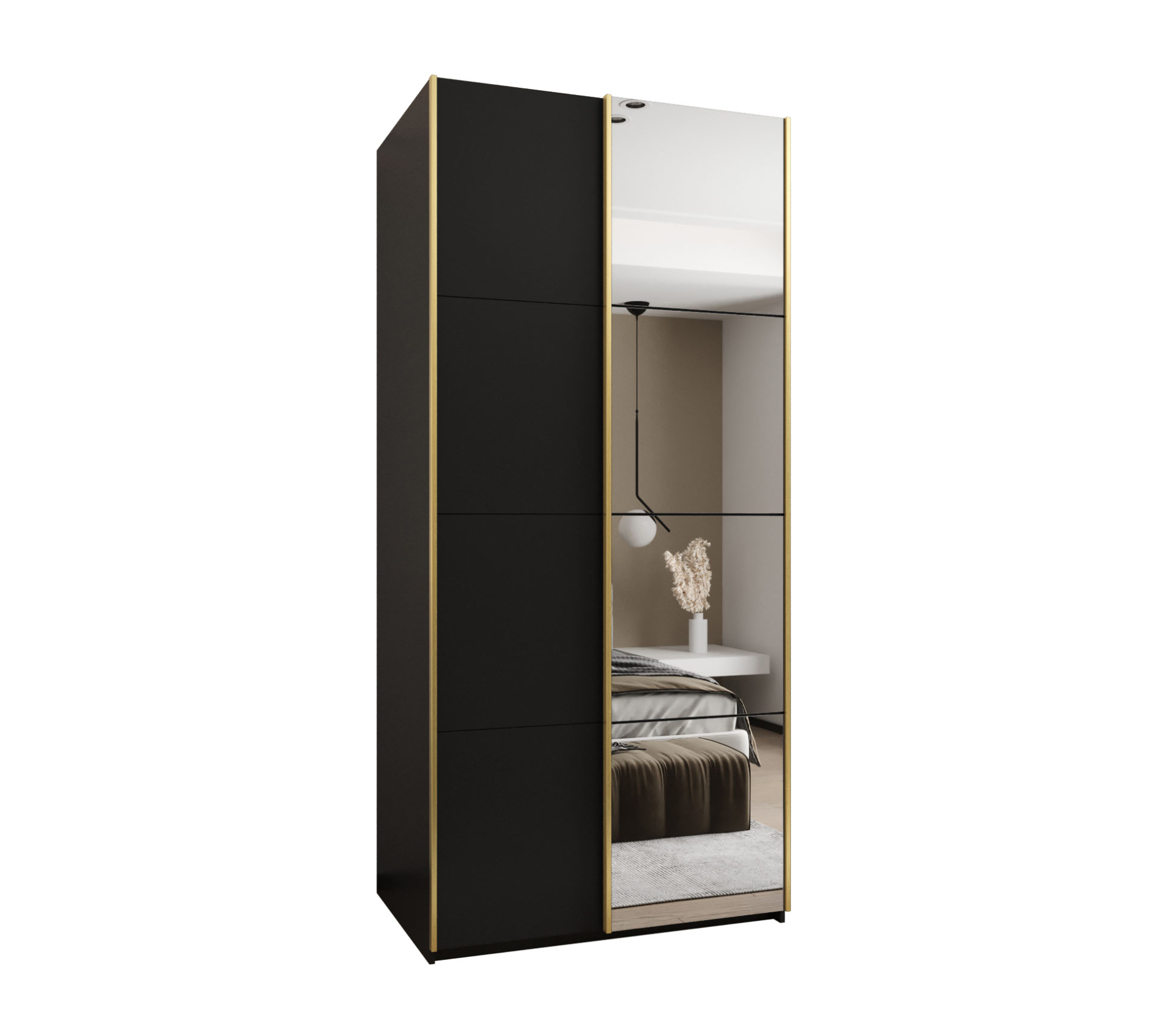 Szafa przesuwna wysoka Lux 3 120 x 64 x 245,5 cm czarny + czarny + u. złoty - Abiks Meble