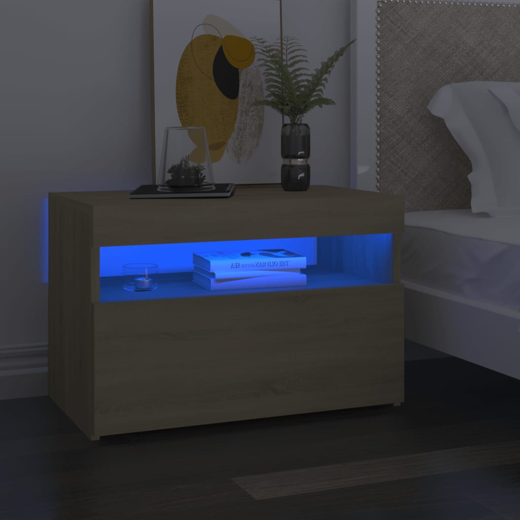 vidaXL Szafka nocna z LED, 2 szt., dąb sonoma, 60x35x40 cm