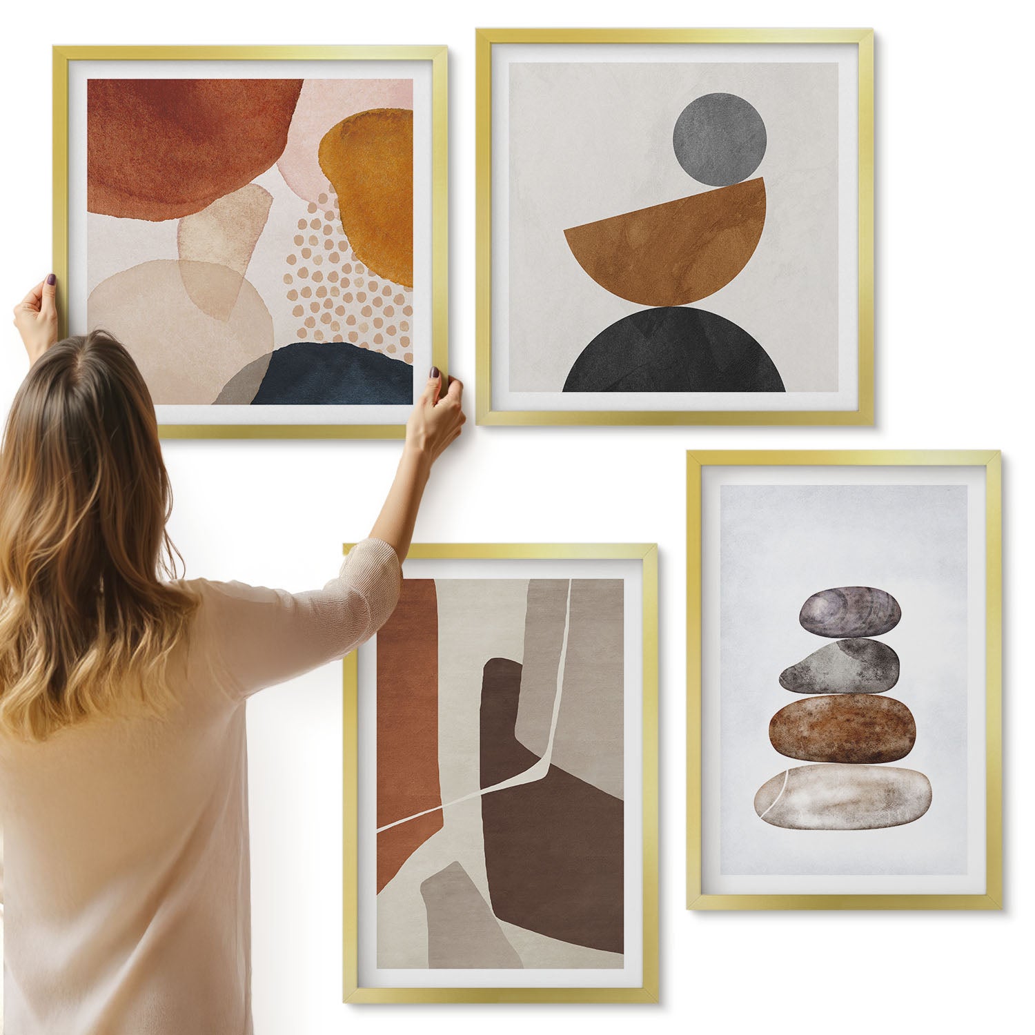 Galeria ścienna 4-częściowy komplet obrazów w złotych ramach - Malarstwo abstrakcyjne nowoczesne dekroacje - ArtPrintCave