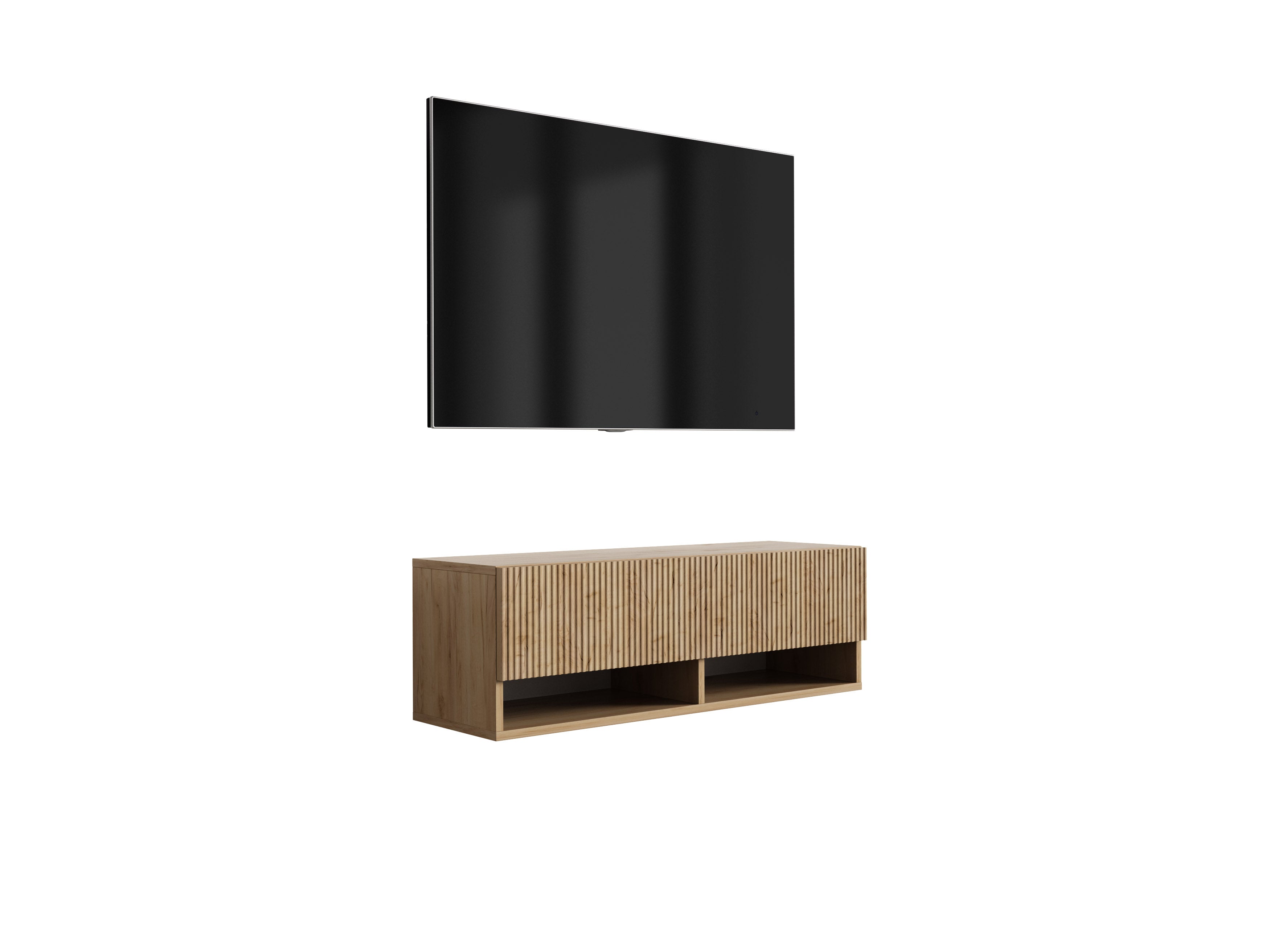 Szafka pod telewizor z ryflowanym frontem 100, Dąb Craft, 100 × 32 × 33,6 cm