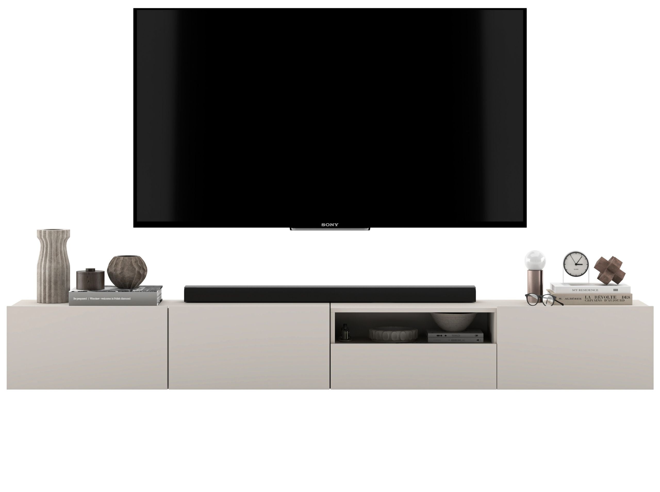 Wisząca szafka RTV Loft 240 cm kaszmir mat, nowoczesna komoda RTV w stylu industrialnym