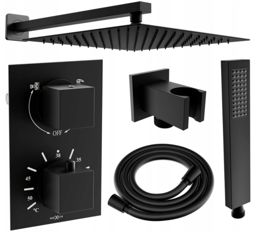 Mexen Cube DR02 zestaw prysznicowy podtynkowy z deszczownica 25 cm, czarny - 77502DR0225-70