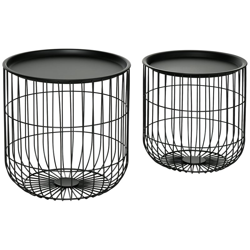 2-element zestaw z boczny stoły w Scandinavian konstrukcja, z przechowywanie przestrzeń, stackable, czarny