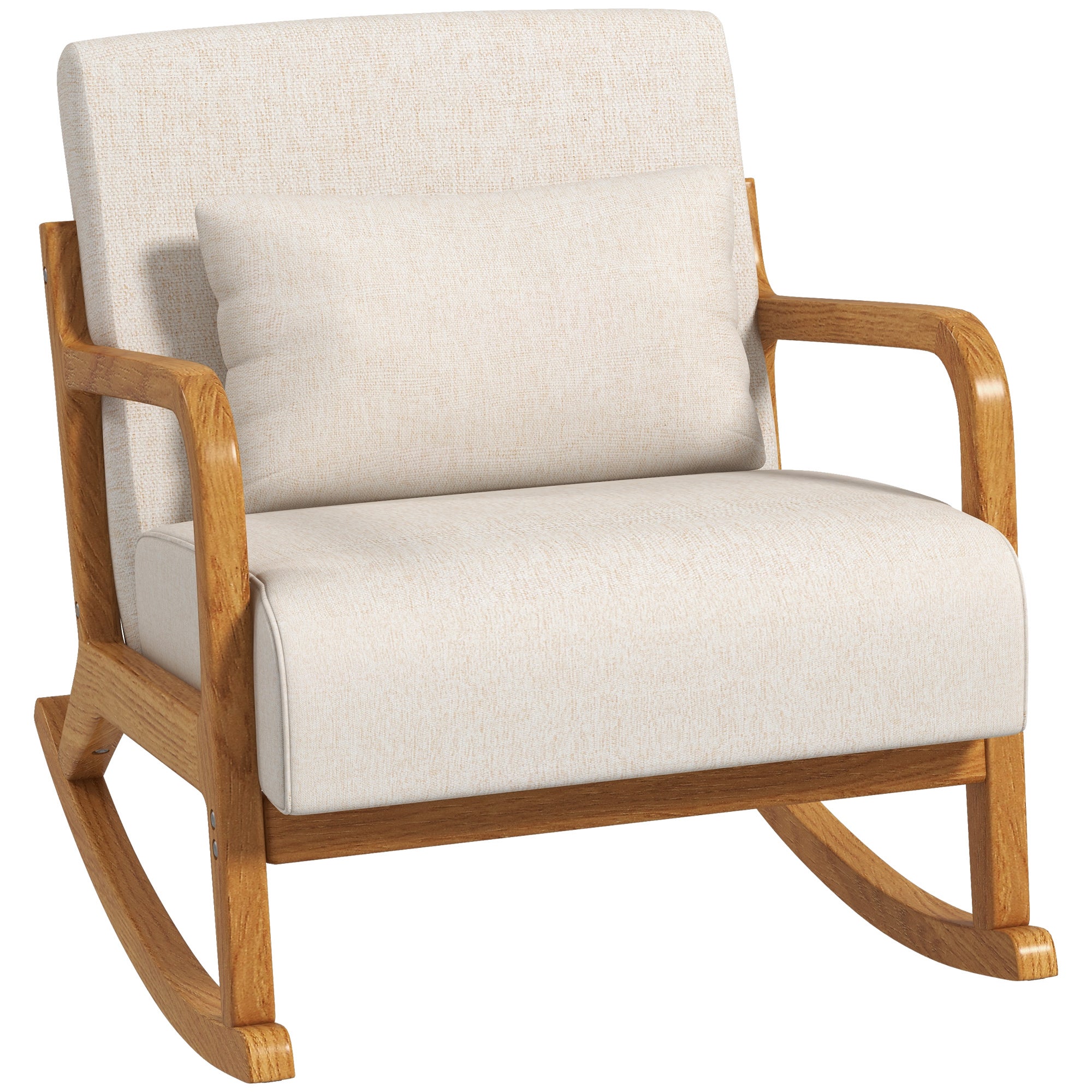 Fotel bujany w stylu retro, drewno kauczukowe, 64,5 cm x 92 cm x 81,5 cm, beżowo-brązowy