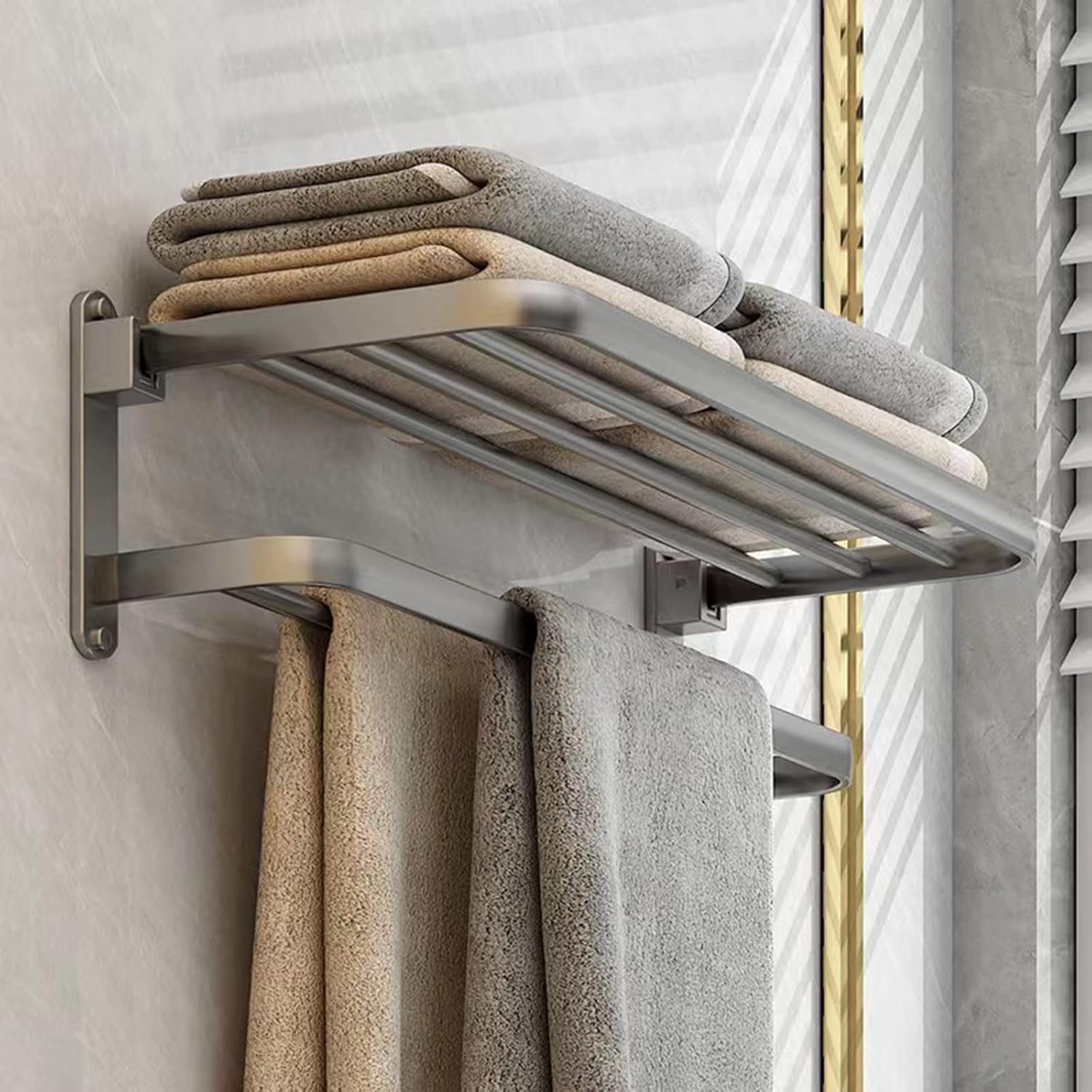 Wieszak na ręczniki ścienny z 2 uchwytami na ręczniki, aluminiowy, szary, 60 cm