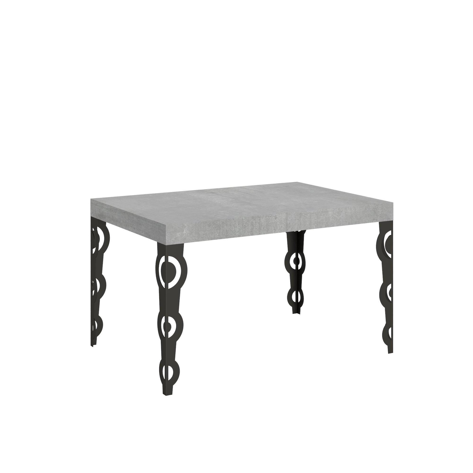 Mesa moderna Karamay de 90x120 cm, extensible hasta 224 cm, efecto piedra, cemento.