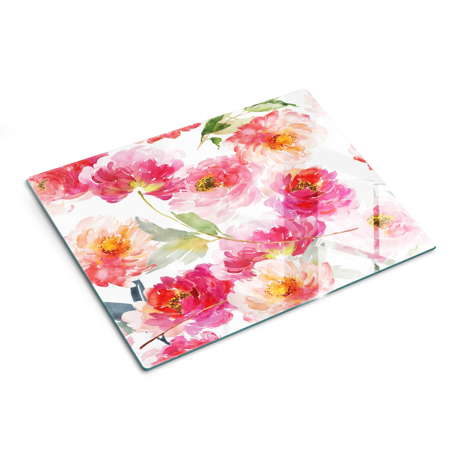 Elegancka deska kuchenna ze szkła z dekoracyjnym nadrukiem - Akwarela i Piwonia - 30x40 - Tulup