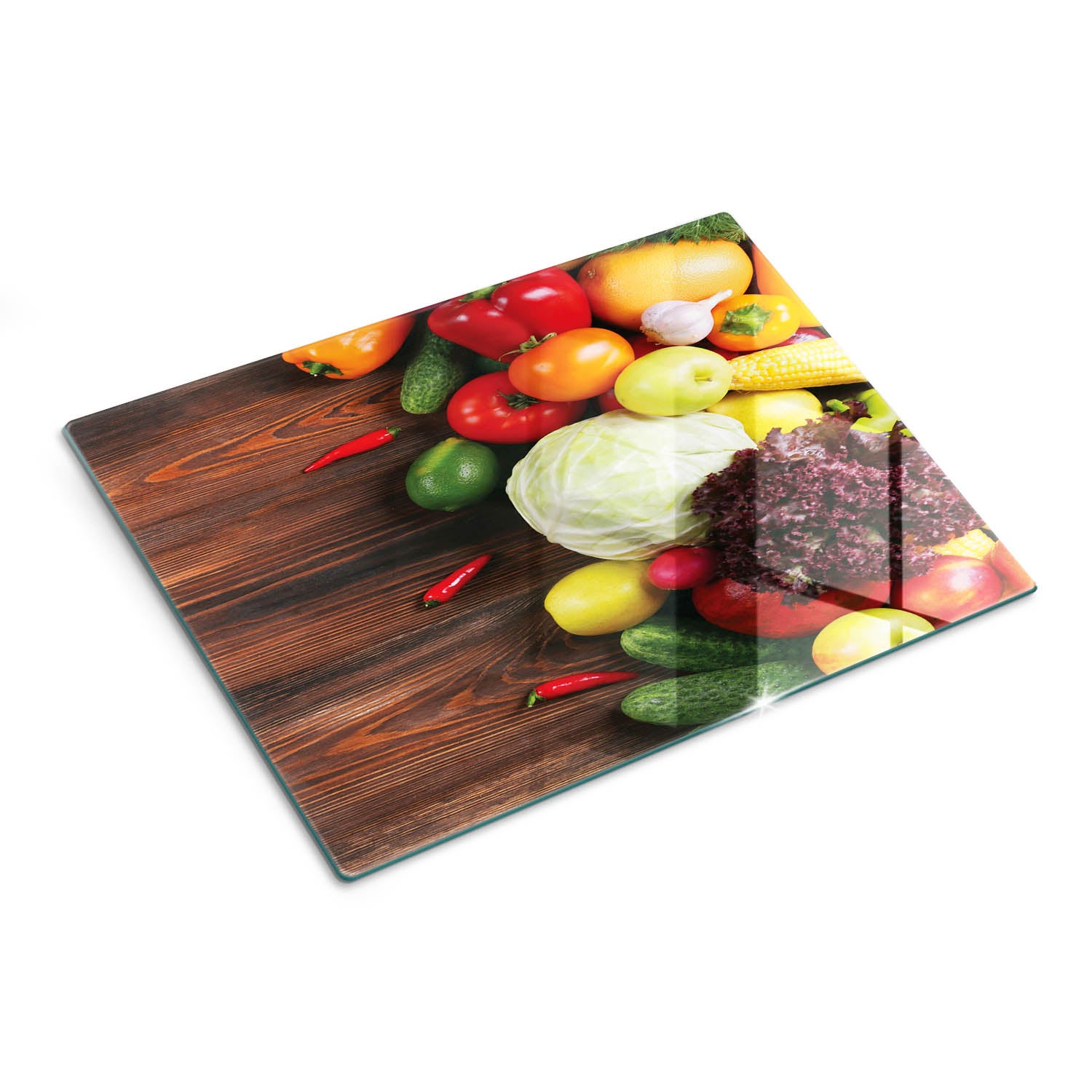 Deska kuchenna szklana z nadrukiem wzór dekoracyjny - Warzywa Drewno - 30x40 - Tulup