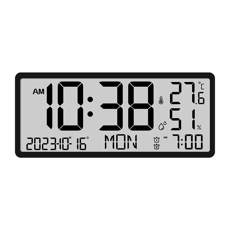 Nowoczesny zegar ścienny LCD z budzikiem, termometrem, kalendarzem wiecznym, dużym ekranem, zasilany bateryjnie 8303y01, czarny, wersja angielska