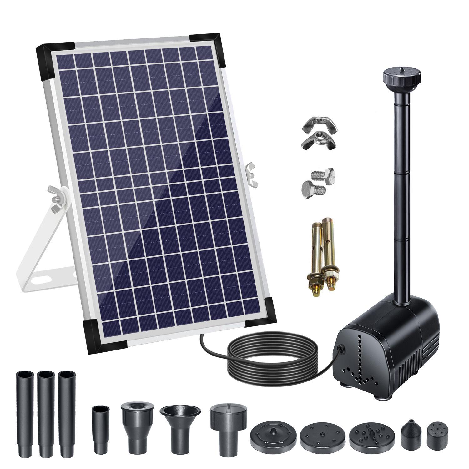 Pompa solarna do fontanny 18 V/10 W, 1000 l/h, pompa wodna zasilana energią słoneczną, z dużym panelem słonecznym i dyszami, cyrkulacja wody z tlenem,