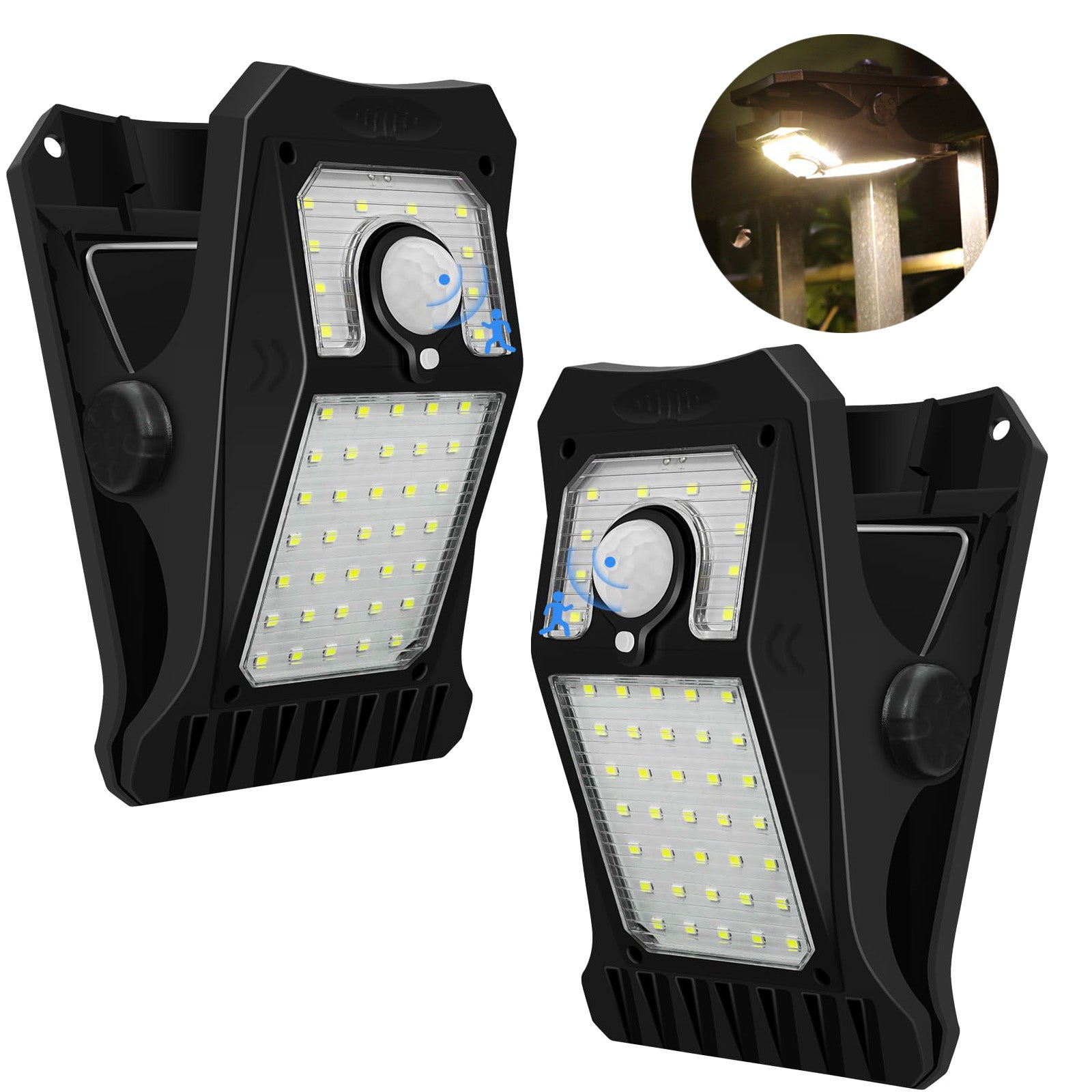 Lampa solarna z czujnikiem ruchu 2szt, 45 LED, 3 tryby, IP65, ciepła, do patio/ogrodzenia.