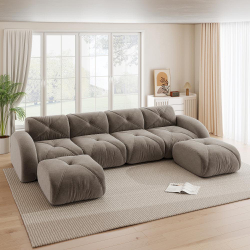 Sofa bezramowa, modułowa sofa 4-osobowa, pianka 32D o wysokiej gęstości, wygodna tkanina szenilowa, konstrukcja antypoślizgowa, nie wymaga montażu.