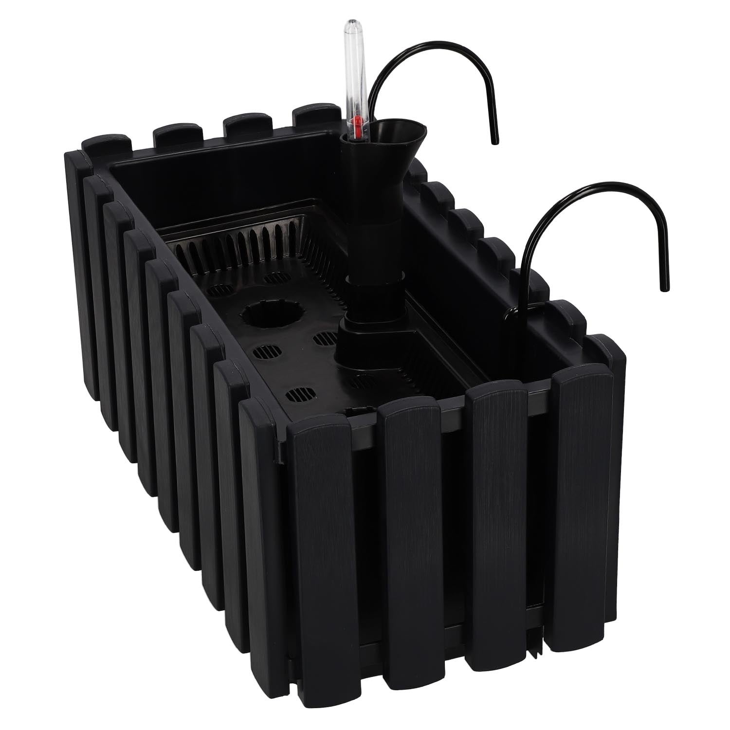 Doniczka - Skrzynka Balkonowa - 38 x 18 x 16 cm - na Taras - z Hakami - System Nawadniania - Antracyt KOTARBAU