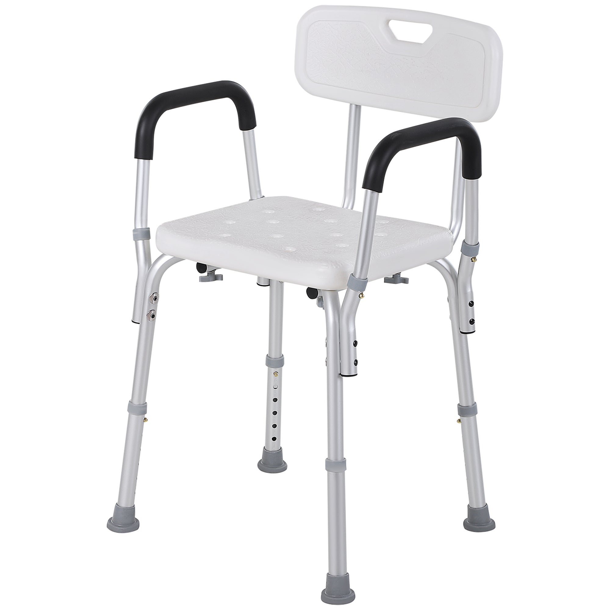 Krzesło prysznicowe aluminiowe z regulowaną wysokością i antypoślizgowymi nóżkami, 51,5 x 51,5 x 71-84 cm, białe