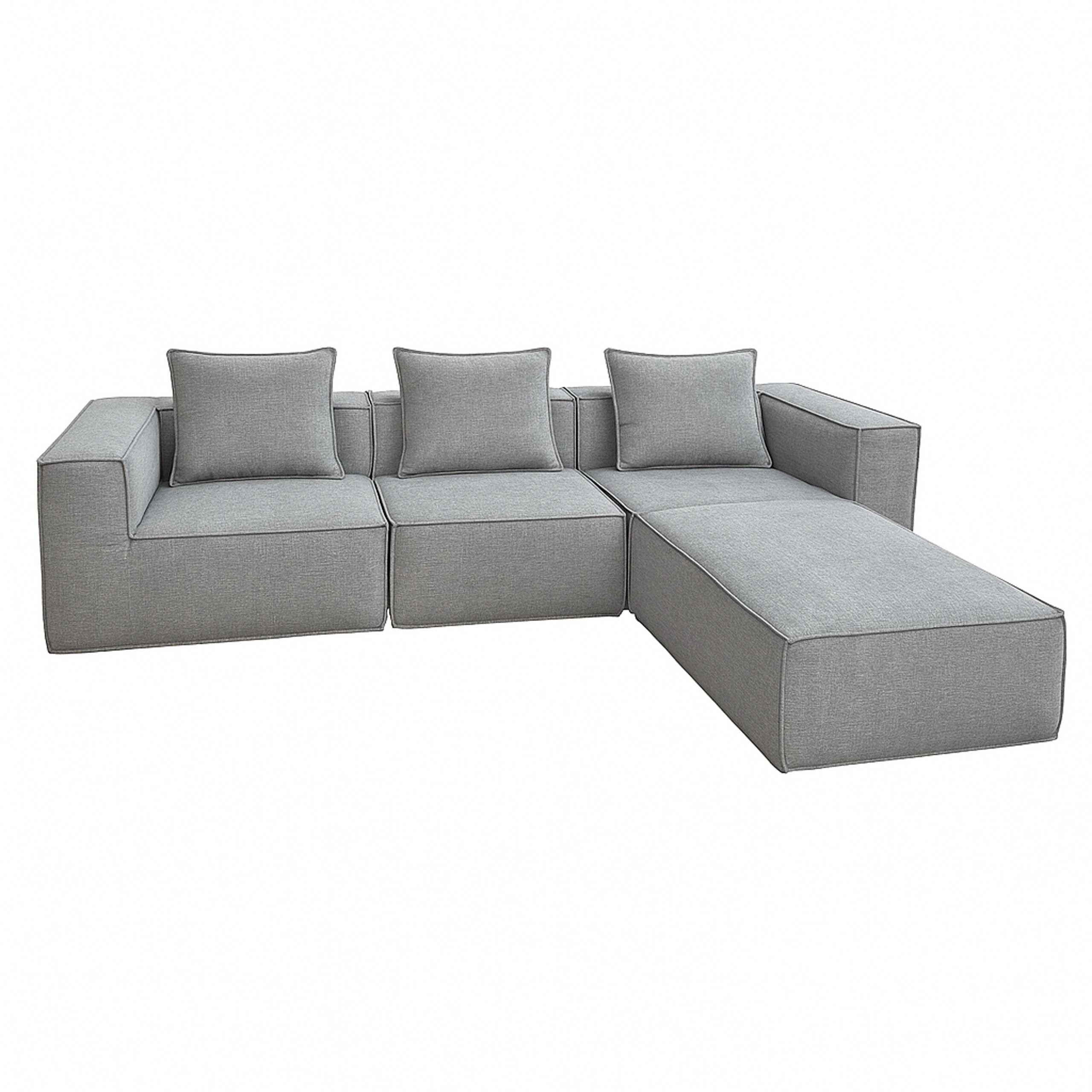 Sofa L HWC-O54, sofa wypoczynkowa z otomaną, rozkładana modułowo w prawo/w lewo, tkanina/materiał 63x270x190 cm ~ jasnoszary