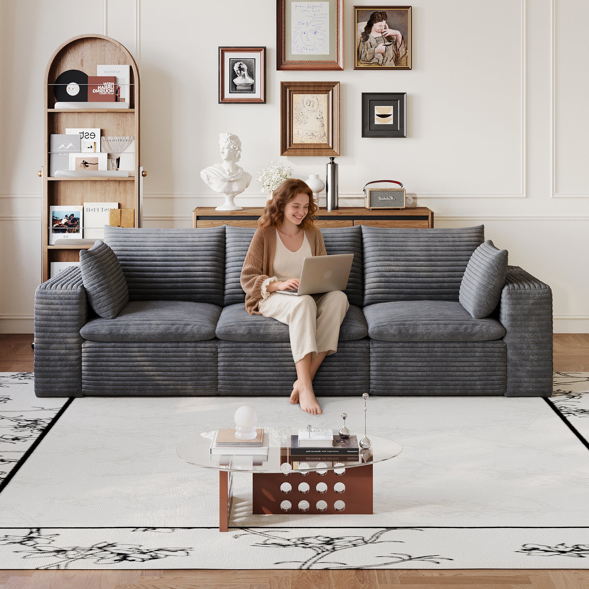 260cm Cloud-Sofa z Corduroy-Stoff, Doppelschicht-Design, abnehmbare Polsterung, ohne Montageanforderungen – idealna dla Wohnzimmer, Schlafzimmer