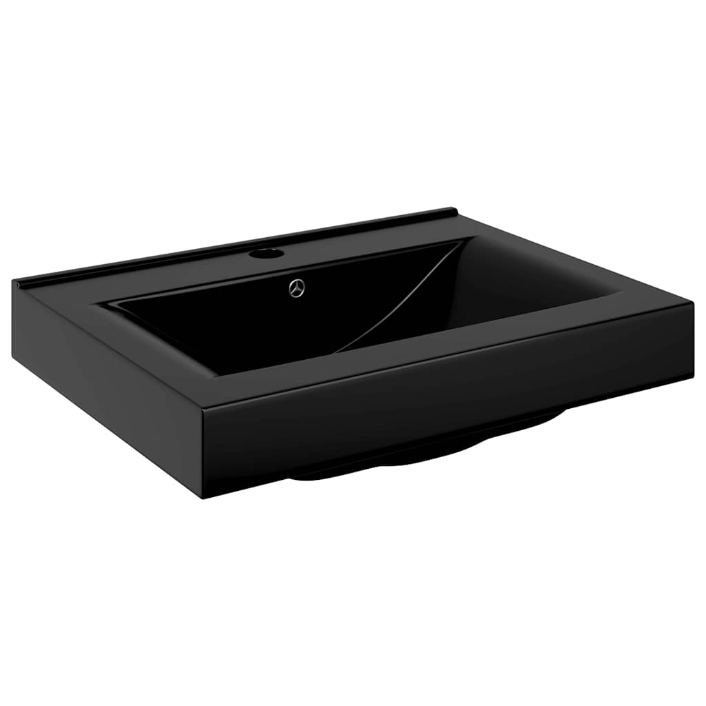 Umywalka Wpuszczana w Blat Ceramiczna Prostokątna Czarna do Łazienki 60 cm