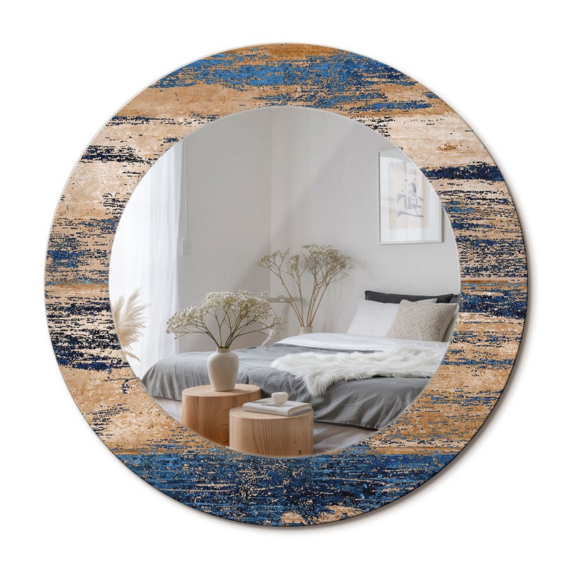 Okrągłe lustro z designerską ramą szklaną – dekoracja wnętrz Abstrakcyjne drewno - 50 cm - ArtPrintCave
