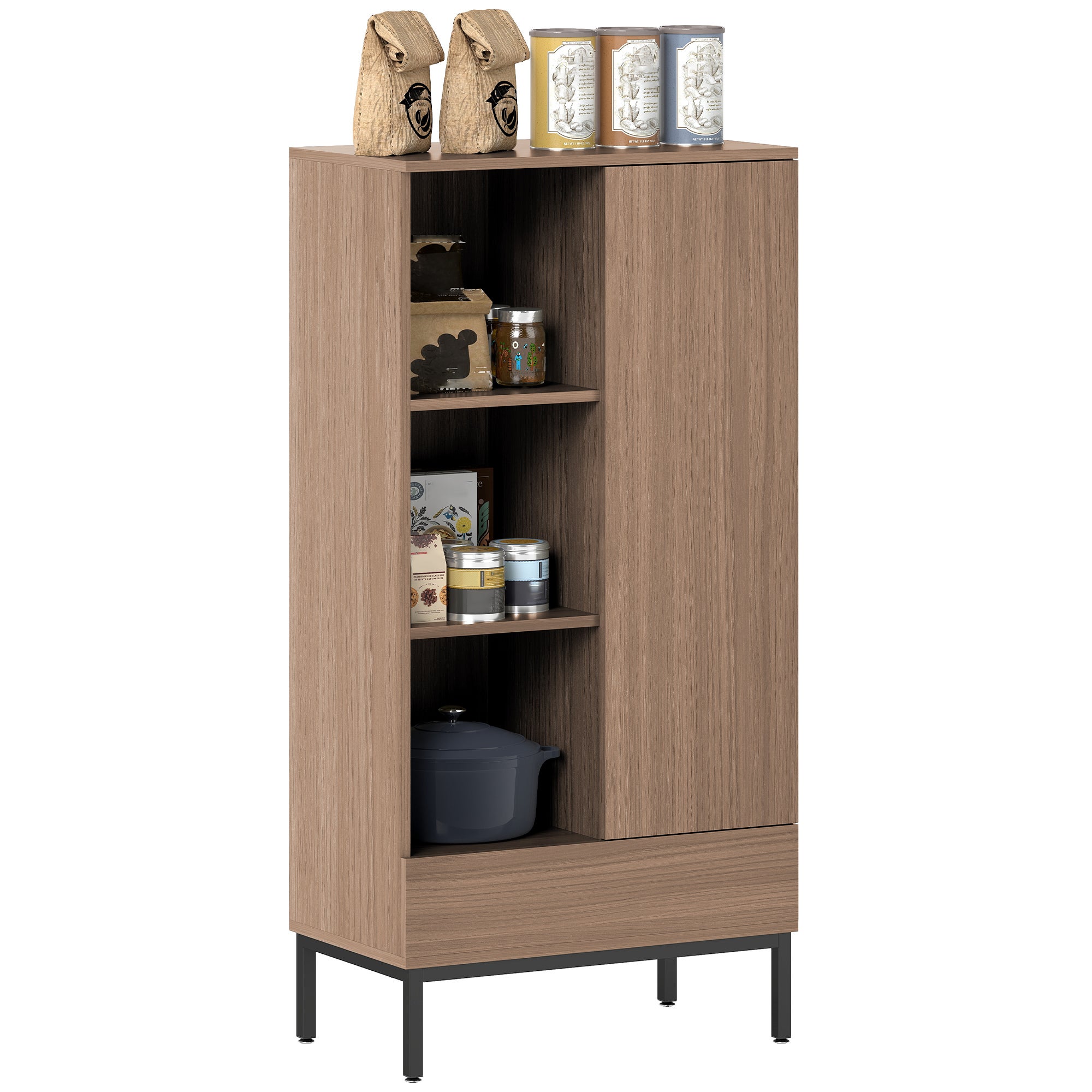 Nowoczesny Salon Przechowywanie Unit z Szuflada Drzwi, Regulowany Półka i 3 Otwarty Komory 60x34x121 cm Naturalny