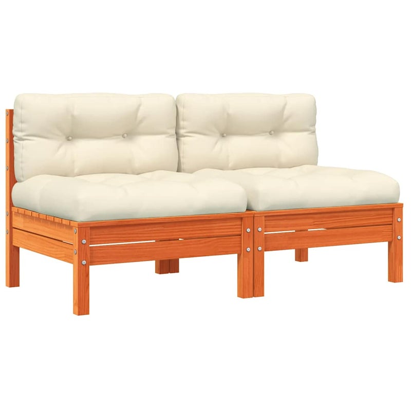 2x Sofa Ogrodowa Drewniana Woskowobrązowa z Oparciem z Poduszkami Kremowymi