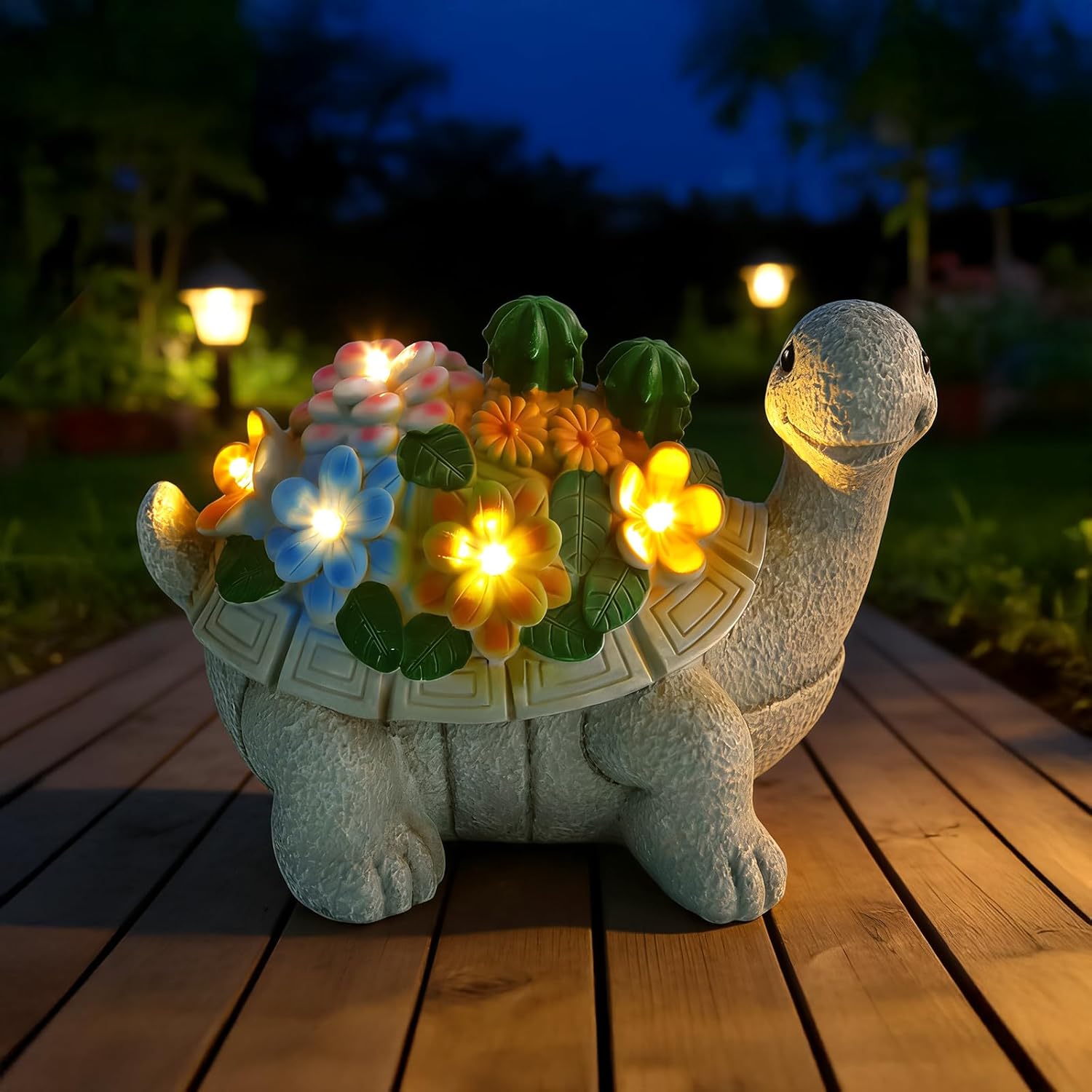 Lampy solarne LED, ozdoby dekoracyjne z 5 diodami LED, rzeźby i figurki na balkon, taras, żółwia, do ogrodu i na zewnątrz
